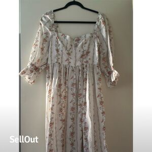 Forever 21 Women's L White Floral Cottagecore Milk Maid Midi Dress